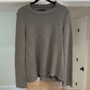Veronique Miljkovitch Soft Grey Crewneck Knit Sweater, Raw Edge Neck - Size L